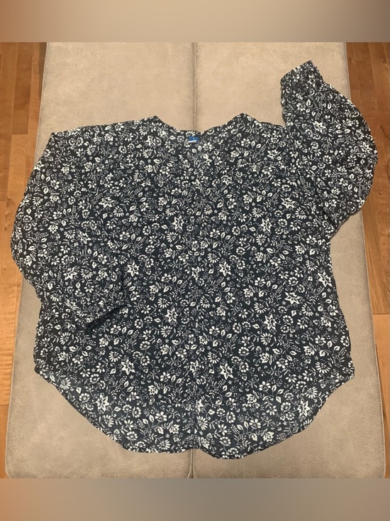 Old Navy Tops - Old Navy Womens Black Floral Print Oversized Button Up Balloon LS Blouse Size M